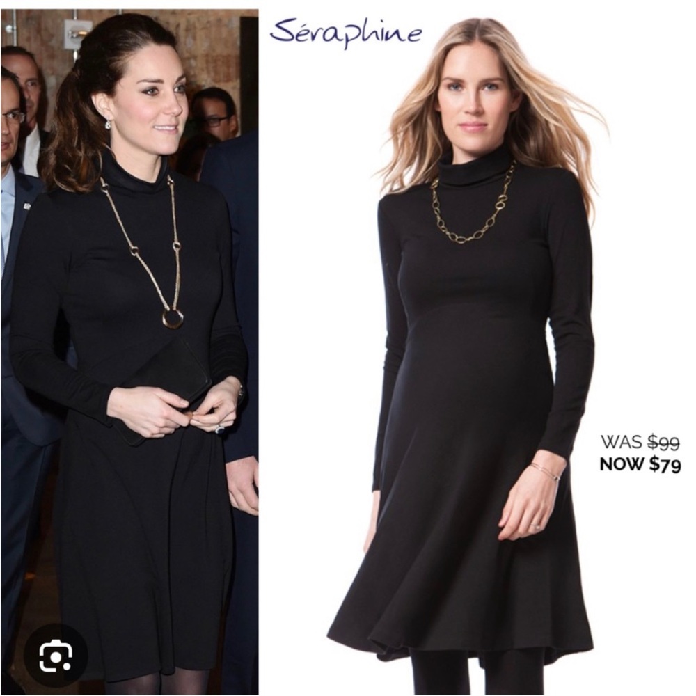 Seraphine Black Long Sleeve Turtleneck Maternity Dress
